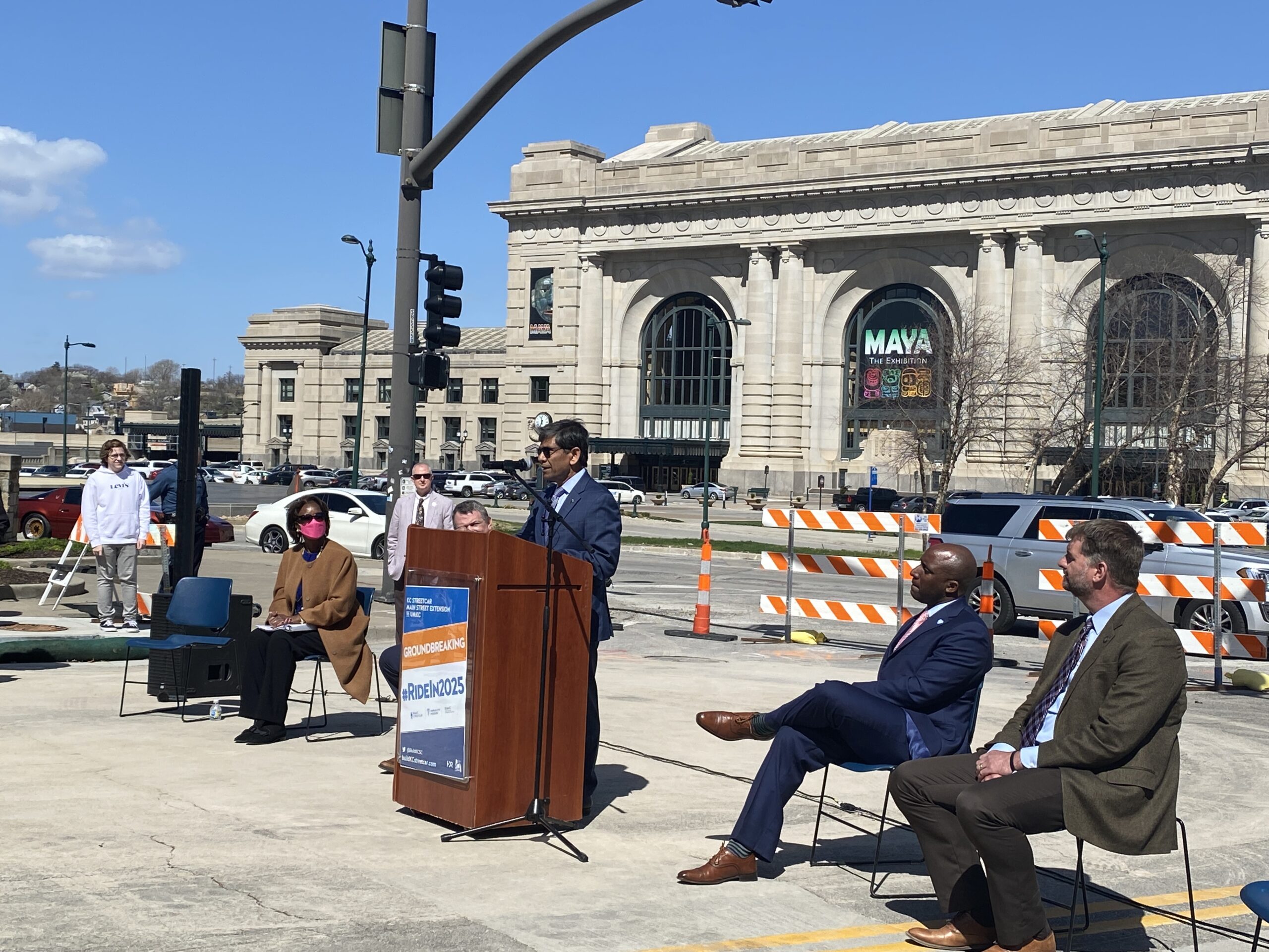 Spear heading the groundbreaking event for the KC Streetcar Main Street Extension project.